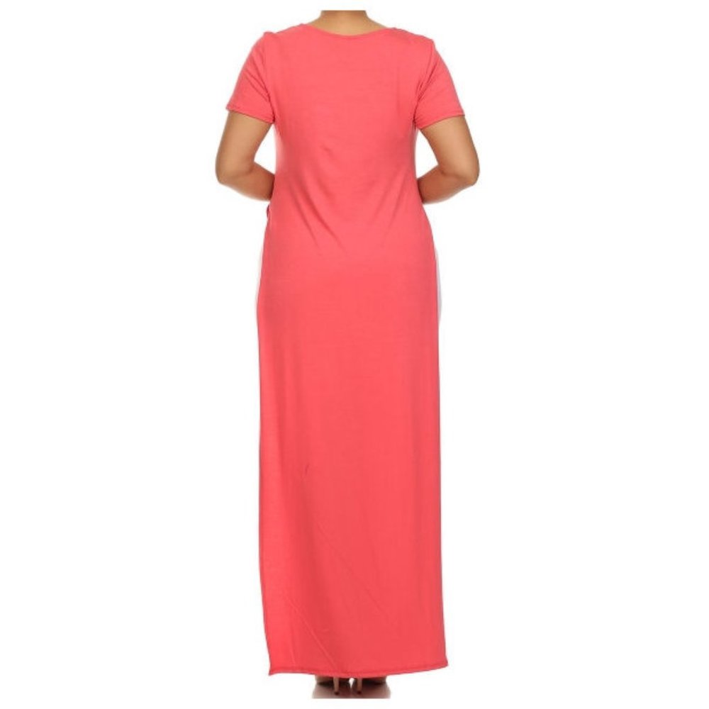 Plus Coral Side Slit Long Maxi T Shirt Tunic Top - Picture 5 of 5